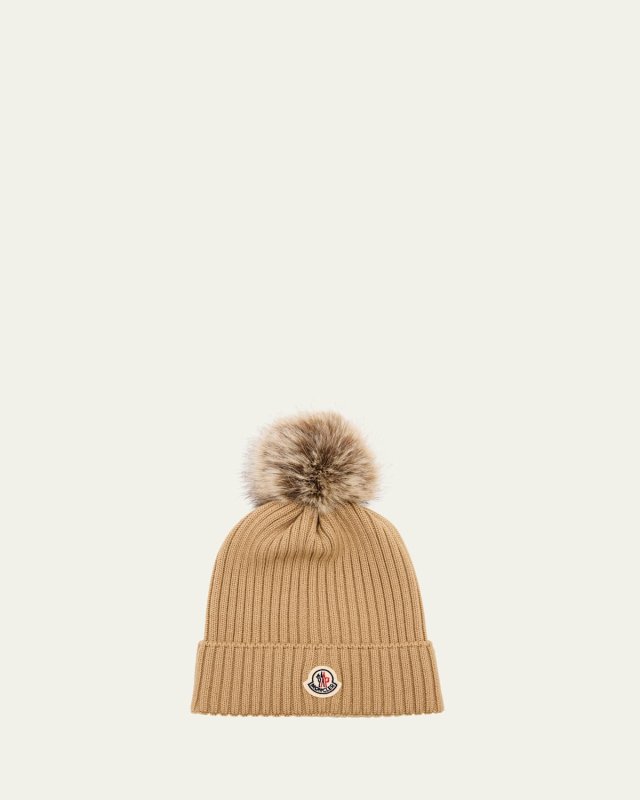 Girl's Logo-Patch Ribbed Wool Beanie